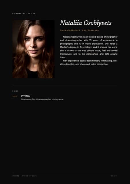 Press kit page 9: Nataliia Osoblyvets